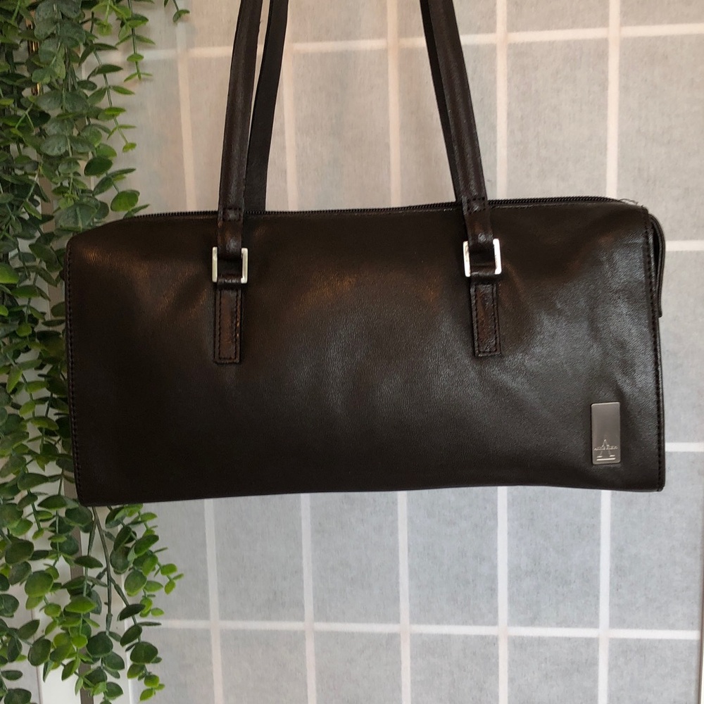Anne Klein Black Shoulder Bag with Silver Plate Logo, Nearly New Condition.